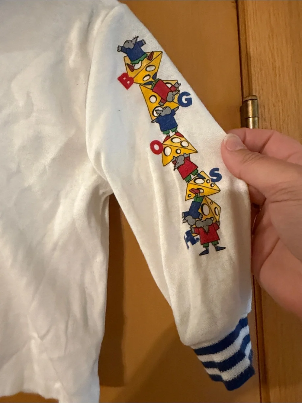 Oshkosh B’Gosh Kids Boys Vintage Mice Cheese Polo Shirt White Blue Size 3T